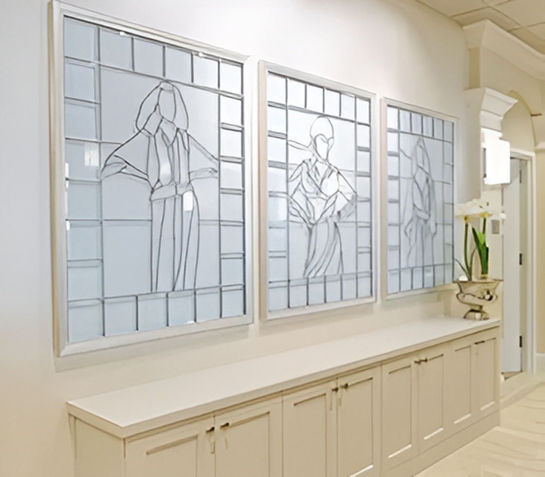 Modern art glass panels on wall